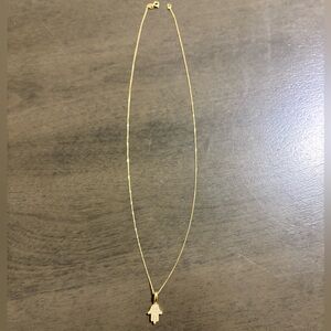 14k Gold Diamond Hamsa Pendant 18 Inch Necklace